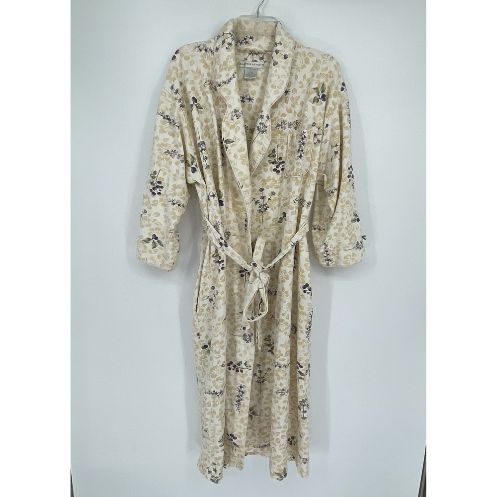 Crabtree & Evelyn Women's Beige Floral Cottagecore Cotton Belted Robe Size S